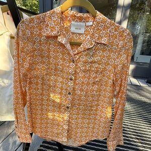 Maeve for Anthro Orange Casual Button Down Shirt with Retro Pattern